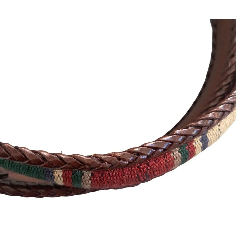 Vintage Boho Southwestern Woven Silver Buckle Belt 38